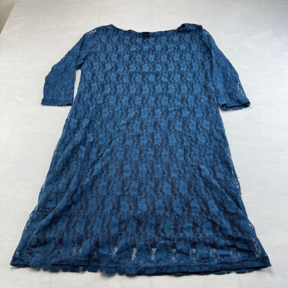 Made In Heaven Blue Lace Dress Womens 1X Sheer Overlay Midi USA